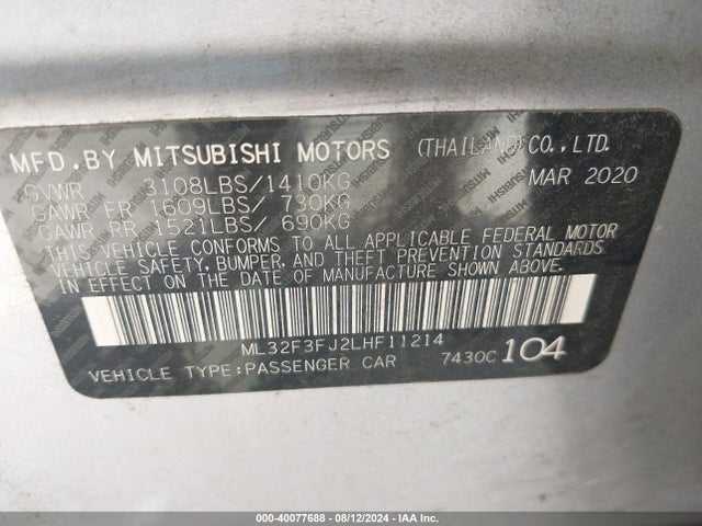 2020 MITSUBISHI MIRAGE G4 ML32F3FJ2LHF11214 Photo 8