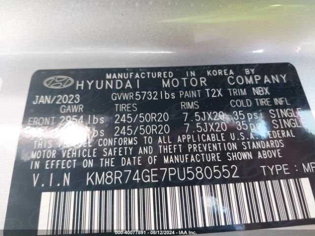 KM8R74GE7PU580552 Hyundai Palisade Calligraphy