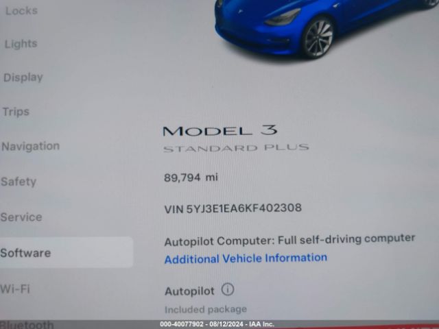 5YJ3E1EA6KF402308 Tesla Model 3 Long Range/mid Range/standard Range/standard Range Plus