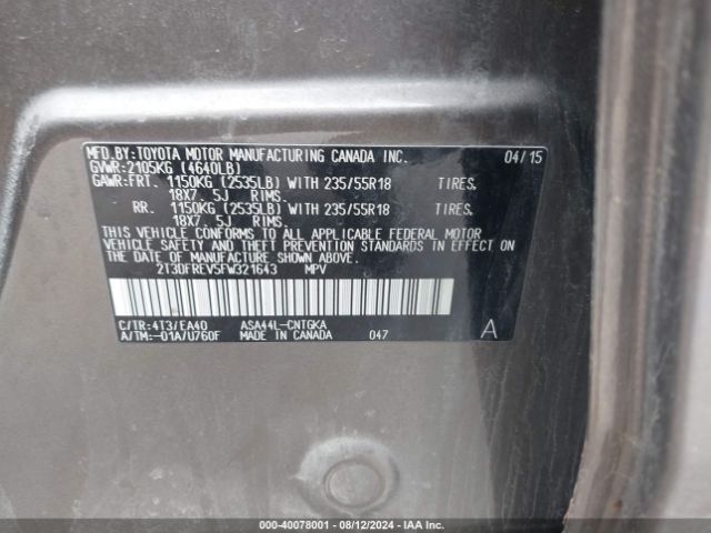 2T3DFREV5FW321643 Toyota Rav4 Limited