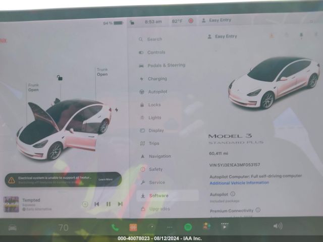 5YJ3E1EA3MF053157 Tesla Model 3 Standard Range Plus Rear-wheel Drive