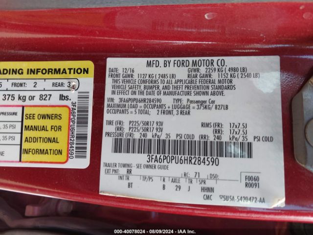 3FA6P0PU6HR284590 Ford Fusion Energi Se Luxury