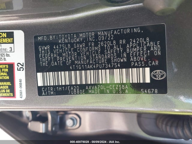 Toyota CAMRY SE 2023 4T1G11AK4PU734754 Image 9