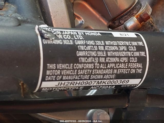 2021 HONDA NC750 JH2RH0907MK000369 Photo 9
