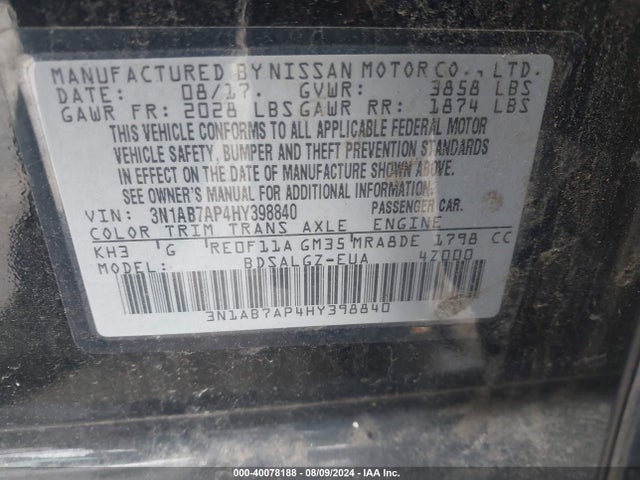3N1AB7AP4HY398840 Nissan Sentra