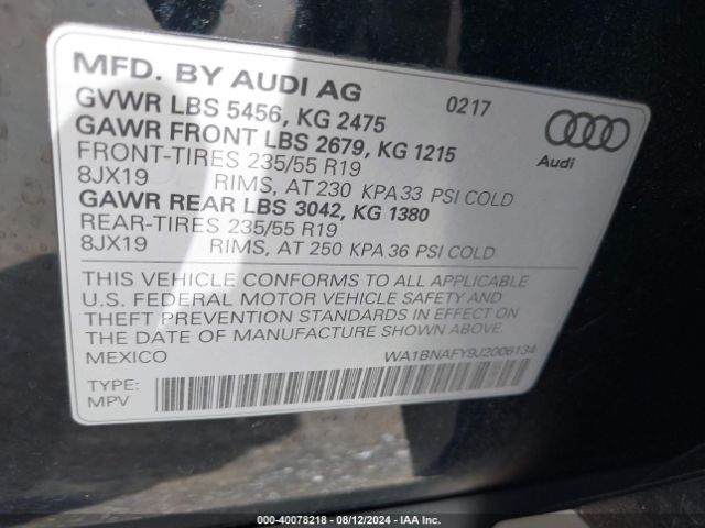 WA1BNAFY9J2006134 Audi Q5 2.0t Premium/2.0t Tech Premium
