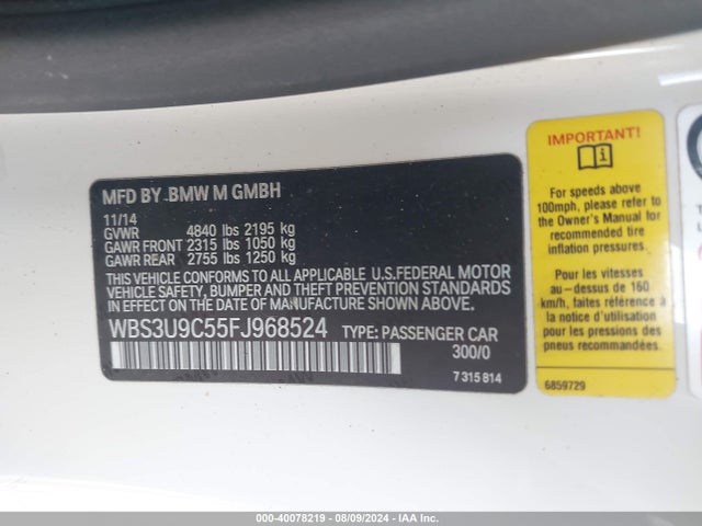 WBS3U9C55FJ968524 BMW M4