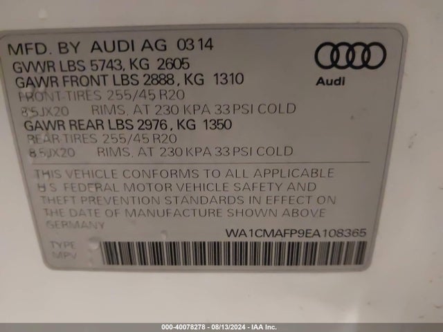 WA1CMAFP9EA108365 Audi Q5 3.0 Tdi Premium Plus