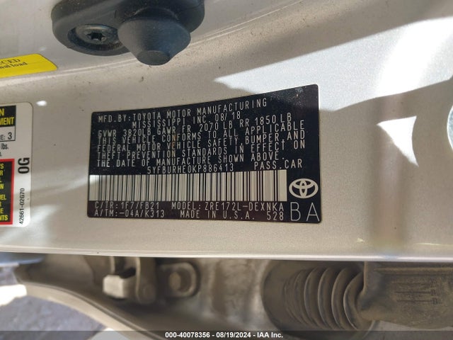 Toyota COROLLA LE 2019 5YFBURHE0KP886413 Image 9