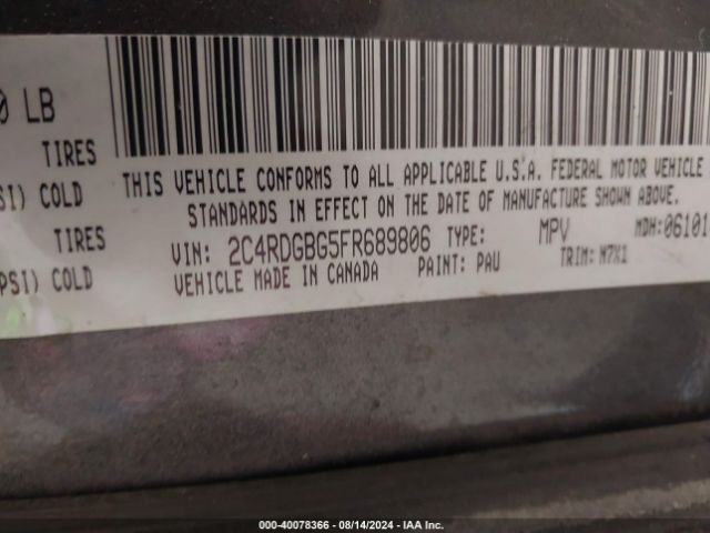 2C4RDGBG5FR689806 Dodge Grand Caravan Se Plus