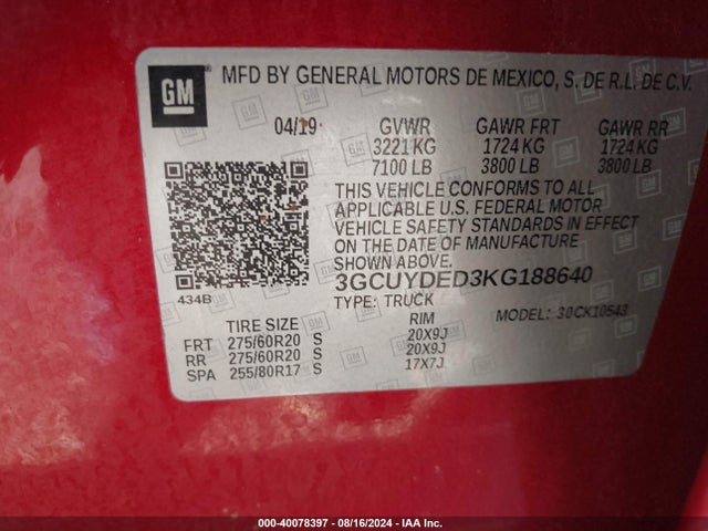 Chevrolet Silverado 1500 Lt 2019 3GCUYDED3KG188640 Image 9