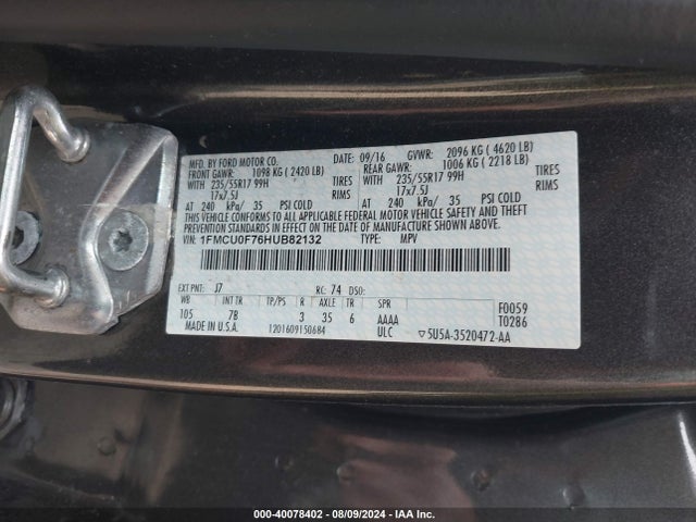 Ford ESCAPE S 2017 1FMCU0F76HUB82132 Image 9