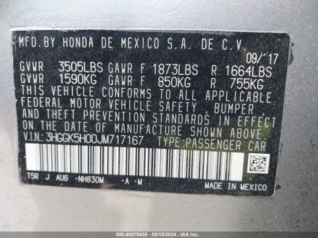 3HGGK5H00JM717167 Honda Fit Ex-l