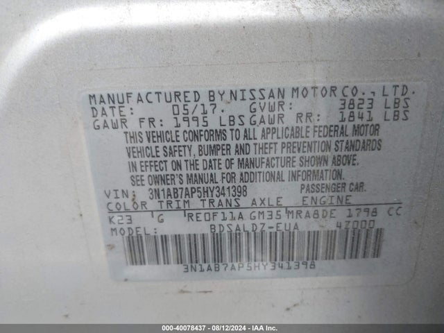 Nissan SENTRA SV 2017 3N1AB7AP5HY341398 Image 9