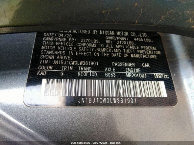 JN1BJ1CW0LW381901 Nissan Rogue Sport S Awd Xtronic Cvt