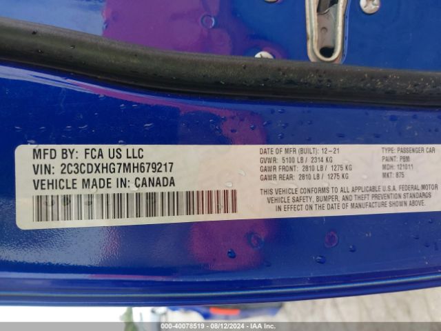 2C3CDXHG7MH679217 Dodge Charger Gt Rwd