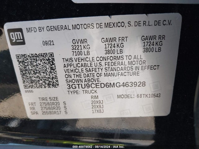 GMC Sierra 1500 4wd  Short Box Elevation 2021 3GTU9CED6MG463928 Image 9