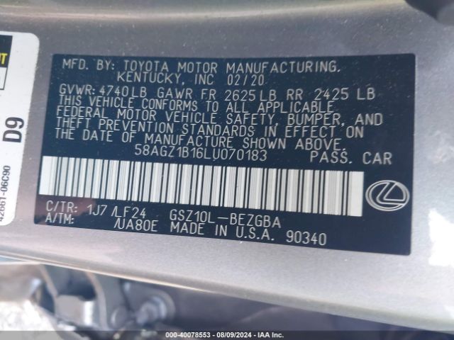 58AGZ1B16LU070183 Lexus Es 350 F Sport