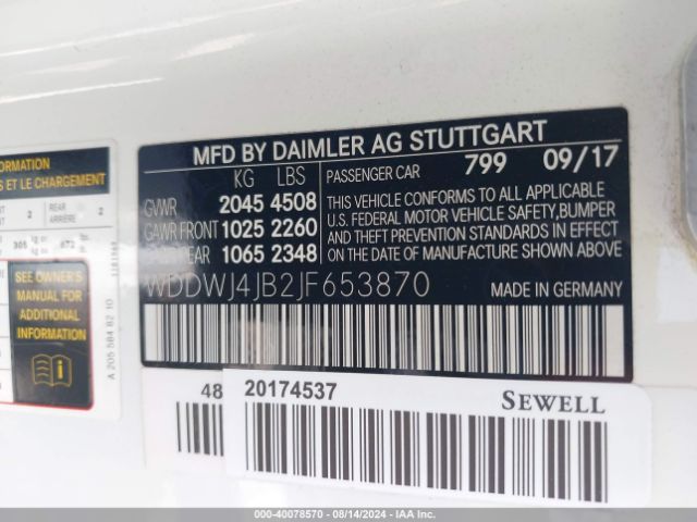 WDDWJ4JB2JF653870 Mercedes-Benz C 300