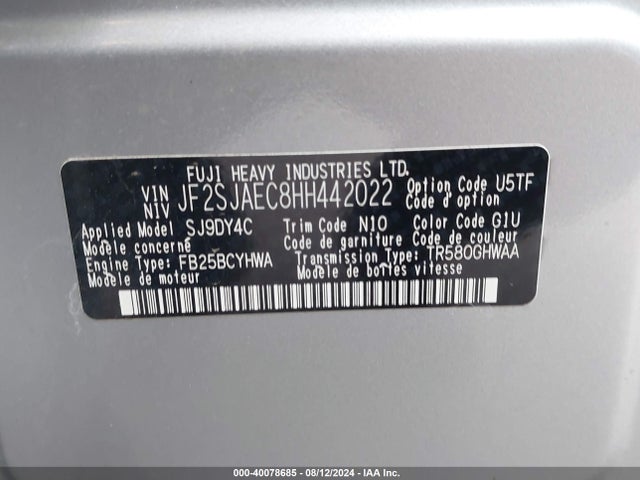 JF2SJAEC8HH442022 Subaru Forester 2.5i Premium