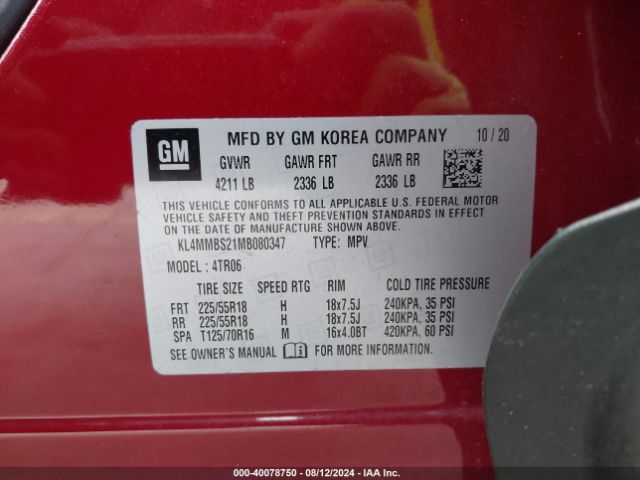 KL4MMBS21MB080347 Buick Encore Gx Fwd Preferred