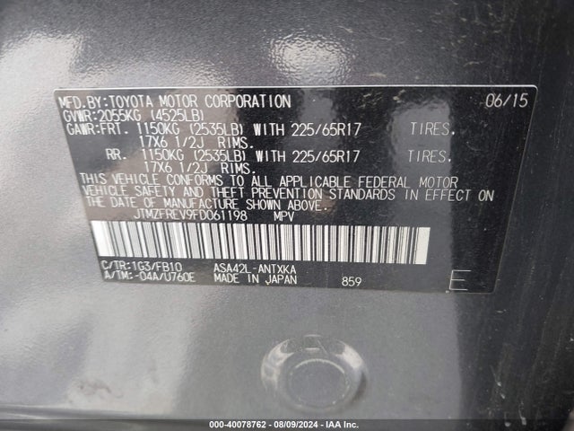 Toyota RAV4 LE 2015 JTMZFREV9FD061198 Image 9