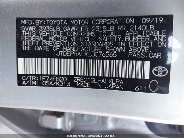 Toyota COROLLA LE 2020 JTDEPRAEXLJ076565 Image 9