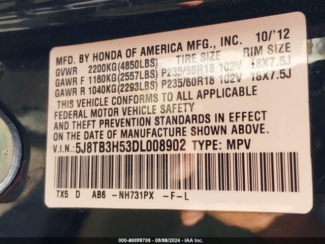 2013 ACURA RDX 5J8TB3H53DL008902 Photo 8