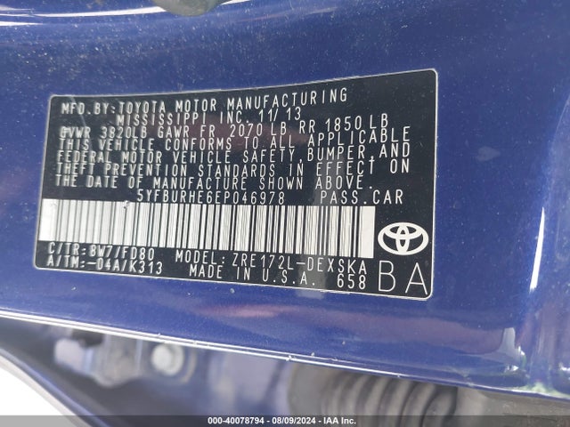 Toyota Corolla S Plus 2014 5YFBURHE6EP046978 Image 9