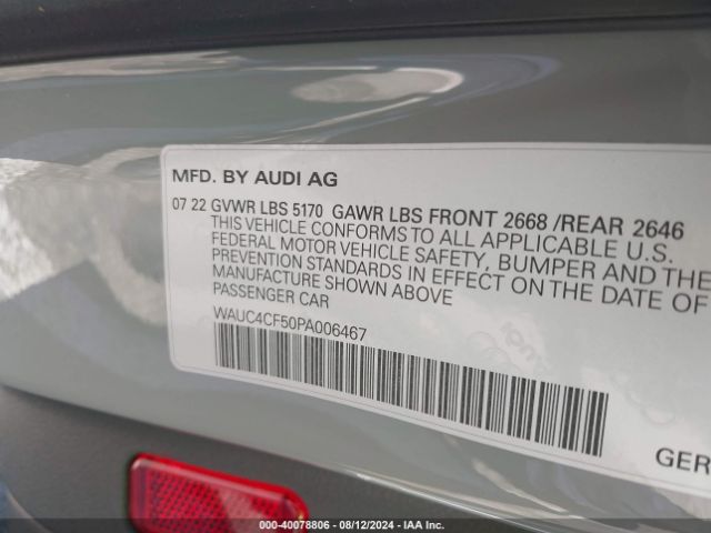 WAUC4CF50PA006467 Audi S5 Sportback Premium Plus Tfsi Quattro Tiptronic