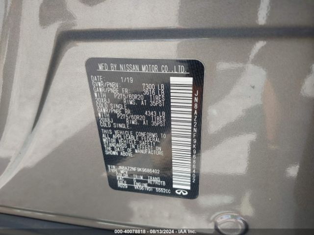 JN8AZ2NF9K9686402 Infiniti QX80 LUXE