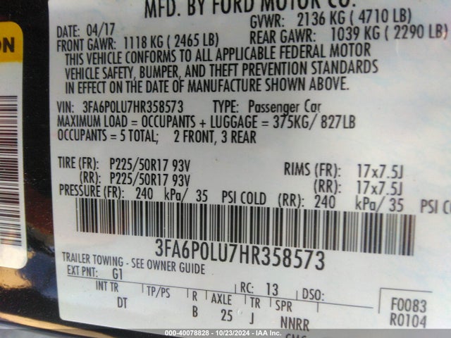 Ford 2.0l 4v atk hev 2017 3FA6P0LU7HR358573 Image 9