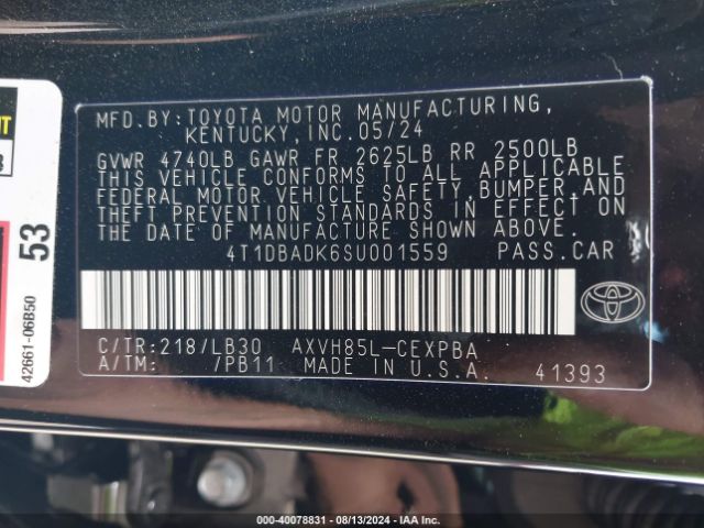 4T1DBADK6SU001559 Toyota CAMRY XSE
