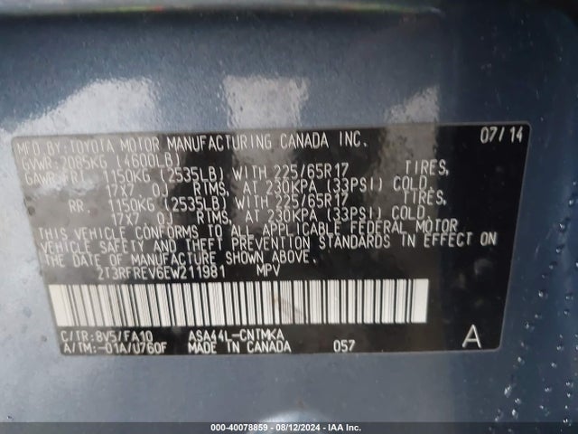 Toyota Rav4 Xle 2014 2T3RFREV6EW211981 Image 9