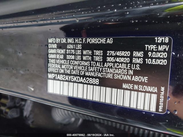WP1AB2AY5KDA62888 Porsche CAYENNE S