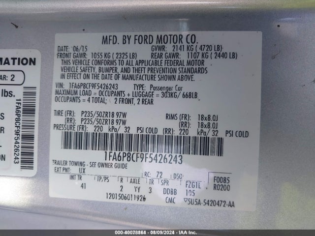 Ford 2015 2015 1FA6P8CF9F5426243 Image 9