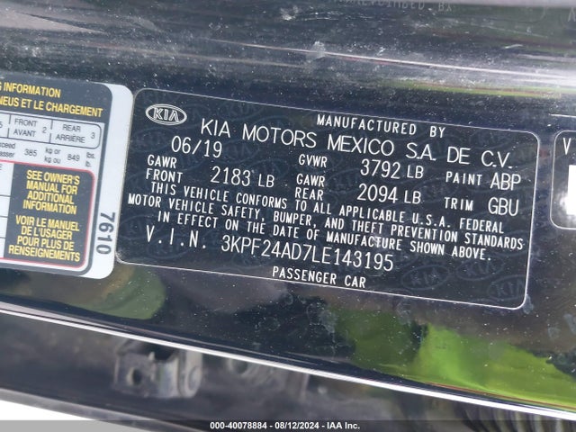 KIA Forte Lxs 2020 3KPF24AD7LE143195 Image 9