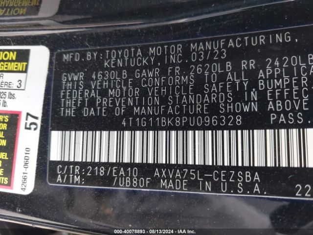 4T1G11BK8PU096328 Toyota Camry Se Awd