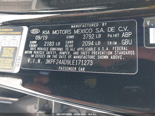 KIA Forte Lxs 2020 3KPF24AD9LE171273 Image 9