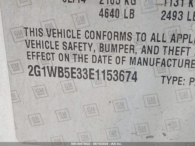 Chevrolet Impala Limited Lt 2014 2G1WB5E33E1153674 Image 9