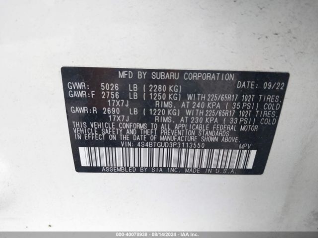4S4BTGUD3P3113550 Subaru Outback Wilderness