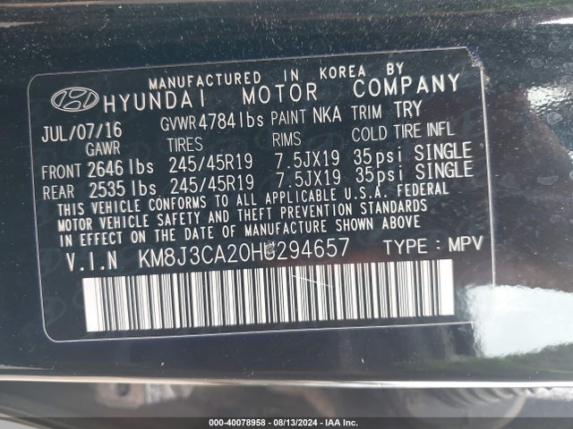 Hyundai Tucson Limited 2017 KM8J3CA20HU294657 Image 9