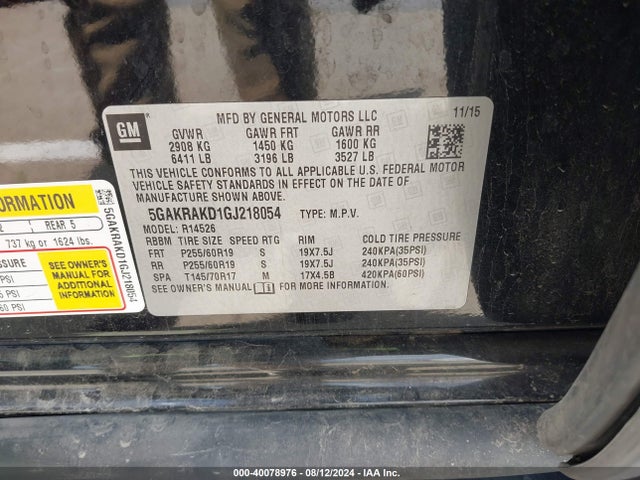 5GAKRAKD1GJ218054 Buick Enclave Convenience
