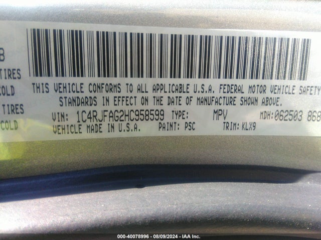 1C4RJFAG2HC958599 Jeep Grand Cherokee Altitude 4x4