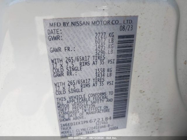 1N6ED1EK1PN672184 Nissan Frontier Sv 4x4