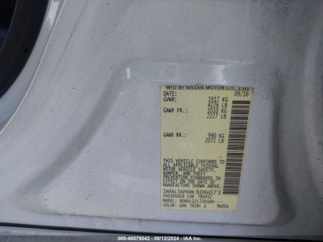 1N4AL3APXHN306071 Nissan Altima 2.5/2.5 S/2.5 Sl/2.5 Sr/2.5 Sv