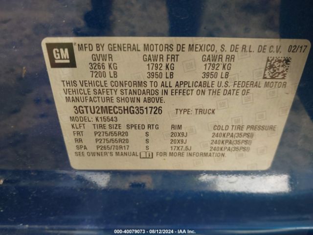 3GTU2MEC5HG351726 GMC Sierra 1500 Sle