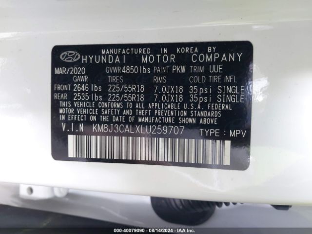 KM8J3CALXLU259707 Hyundai Tucson Limited
