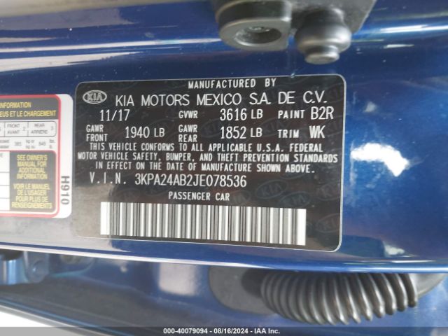 3KPA24AB2JE078536 KIA RIO S