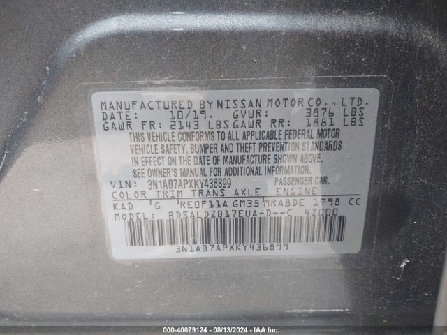 Nissan SENTRA SV 2019 3N1AB7APXKY436899 Image 9